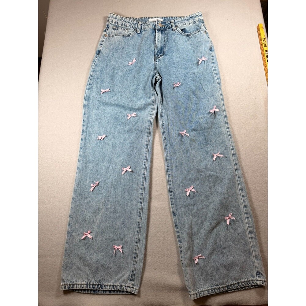 Juniors 13 Love SOHO Pink bow wide leg jeans Cottagecore Boho